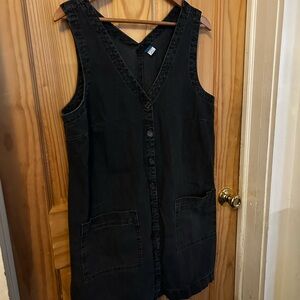 Old Navy Black Denim Pinafore Dress
